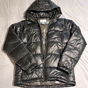 Columbia Omni-Heat Hooded Puffer Jacket Black Coat Men’s Medium SUPER WARM